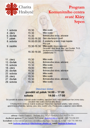 Program Komunitního centra sv. Kláry Srpen